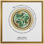 A unique handmade Irish gift, this elegant wall art print showcases a Celtic-inspired design with a personalized blessing, perfect for special occasions.