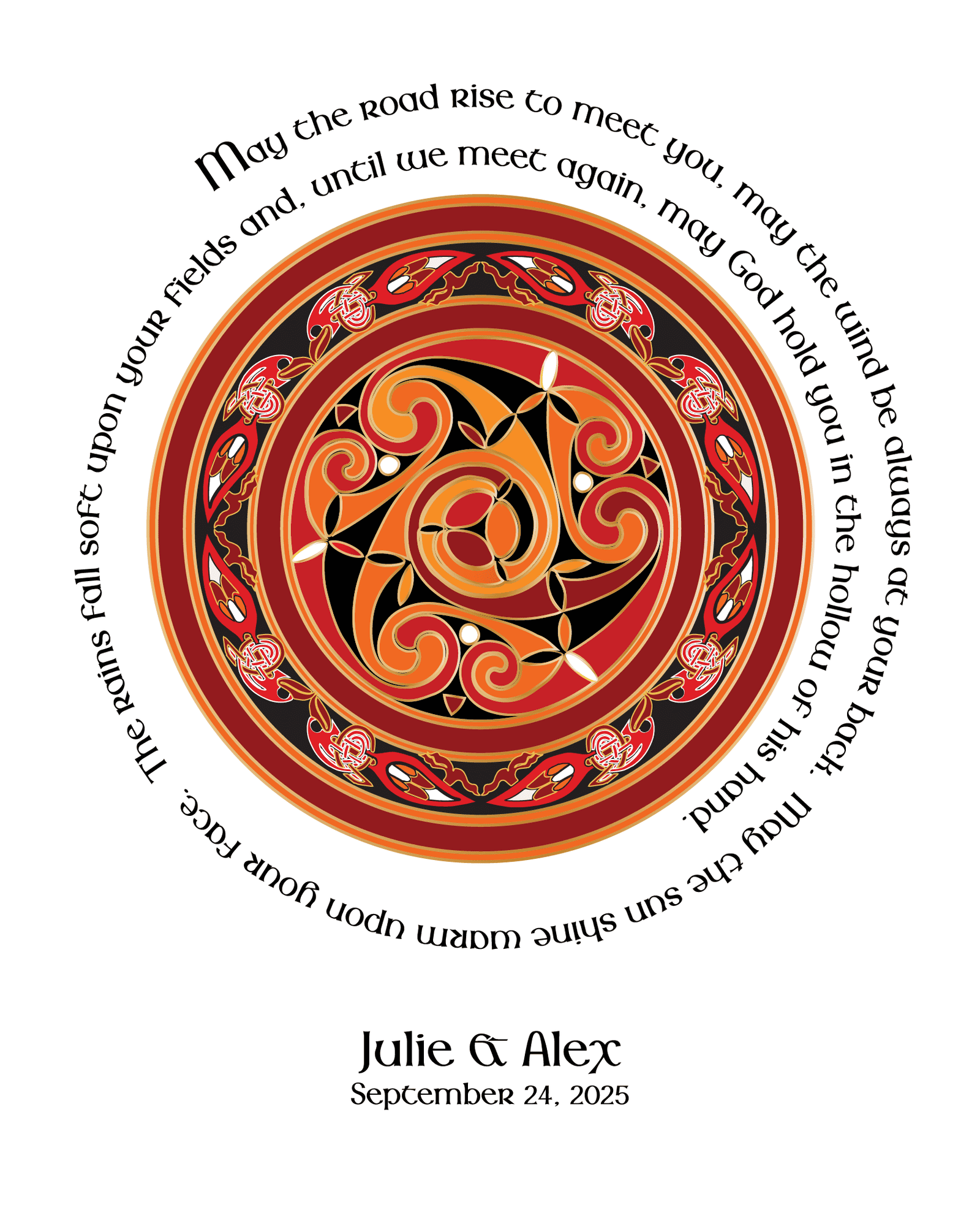 Exquisite Irish wedding poem print with an intricate Celtic circle, celebrating love, faith, and the beauty of lrish heritade in marriage.